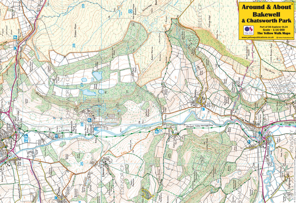 Around & About Bakewell & Chatsworth Park Yellow Walk Map